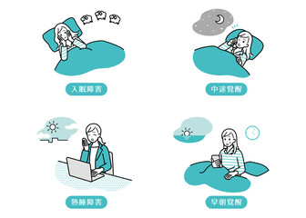 睡眠　睡眠障害のイラストセット
