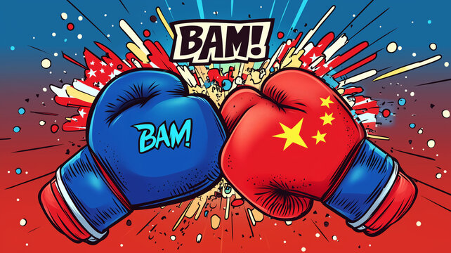 Boxing gloves collide in a vibrant cartoon showdown between red and blue