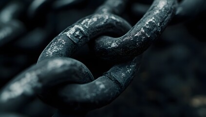Close-up of a heavy steel chain, with focus on the link and ample space for text.