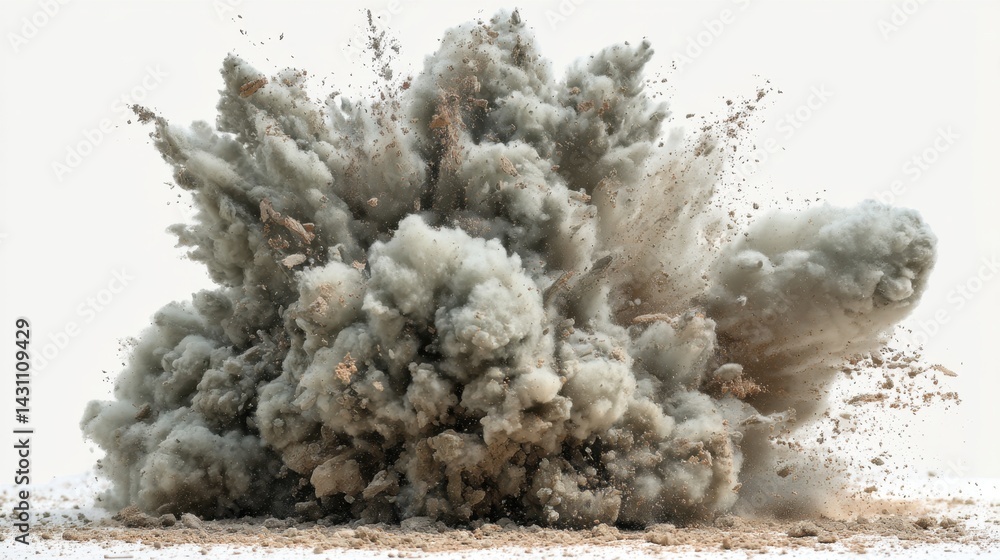 Aufkleber dramatic studio shot of a powerful dust explosion against a clean white background showcasing dynami