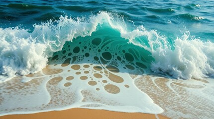 Ocean Wave Crashing on Beach with Foam and Turquoise Water