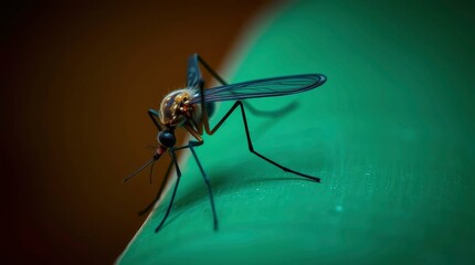 Mosquito Resting on a Leaf Close-up Macro