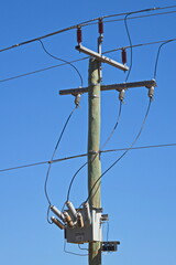Power line with transformer in Pemberton, Western Australia, Australia
