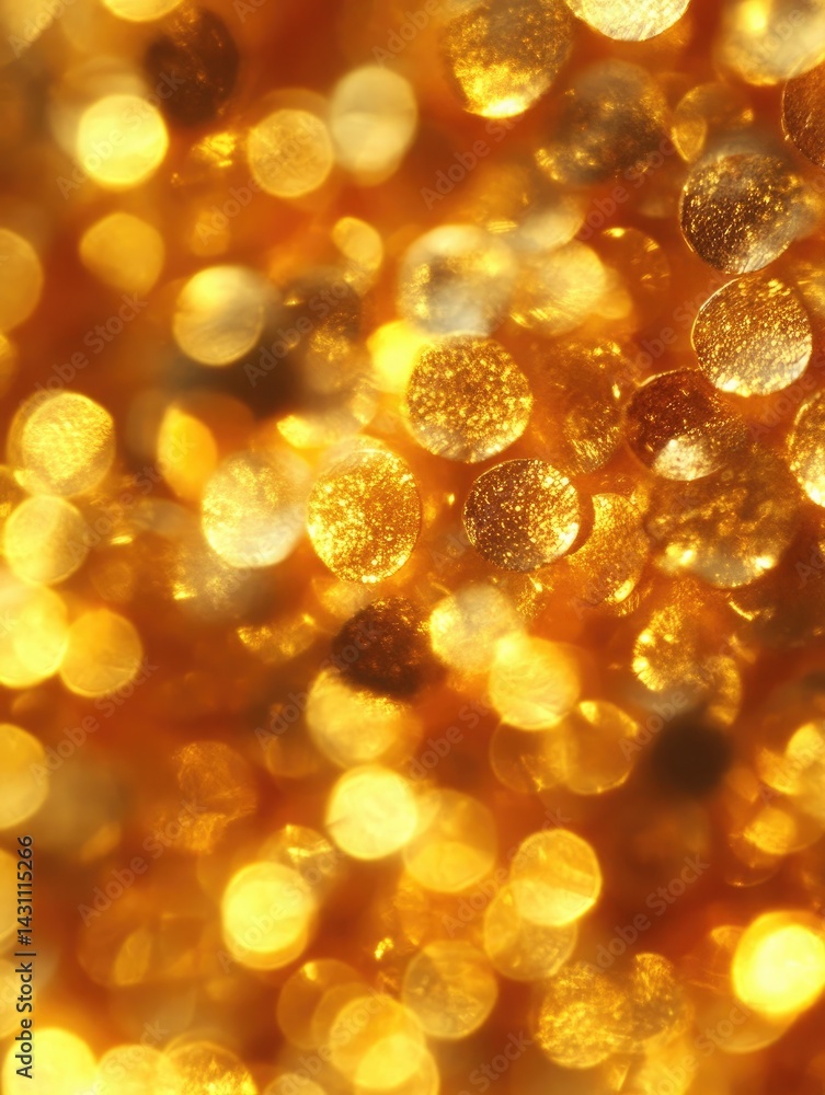 Poster luminous golden glittering spheres sparkling with shimmering bokeh, abstract background