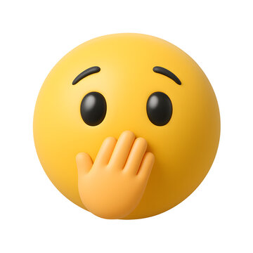 3D embarrassed emoji with hand covering mouth, expressing surprise, shyness or awkwardness on transparent background
