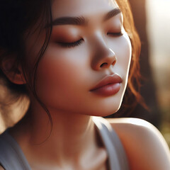 Fototapeta premium Woman Peaceful Face Closeup