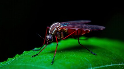 Fototapeta premium Fly Resting on Green Leaf Close-up Nature Photography