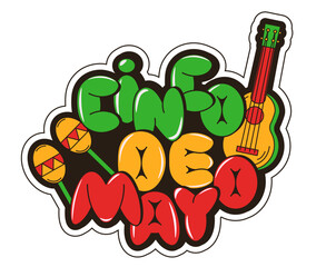 Cartoon Cinco de Mayo vector Sticker isolated transparent background, perfect Mexican holiday Sticker template design, scrapbook art theme EPS 10