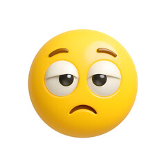 Fototapeta premium 3D tired yellow emoji face with droopy eyelids and bored expression in a clean cartoon style with transparent background. 
