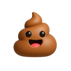 Funny 3D poop emoji with happy face and soft brown swirl design in glossy cartoon style on transparent background.
