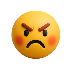 3D angry emoji with furrowed brows, red cheeks, and a fierce frown expressing rage or frustration in glossy cartoon style on transparent background.
