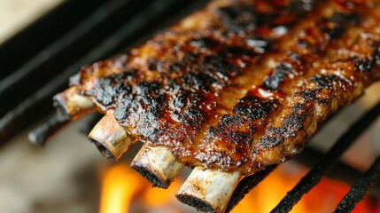 Grilled Pork Ribs on Barbecue Grill