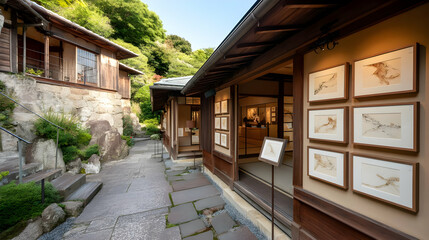 card with floral motifs resting on a moss-covered stone, blending nature and professionalism.