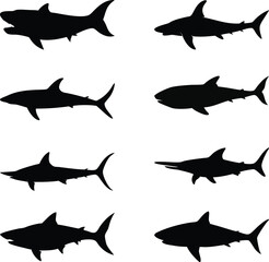 Shark Silhouette Set – Vector Marine Predator Icons for Graphic Design