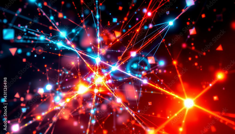 Poster vibrant abstract technology with glowing connections and geometric shapes creates dynamic visual