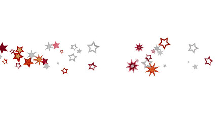 Festive background with scattered stars in red, silver, and orange. Perfect for holidays or celebrations.