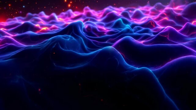 Vibrant fluid waves of energy ripple outward forming intricate geometric patterns that shift and bend space-time in a futuristic realm 