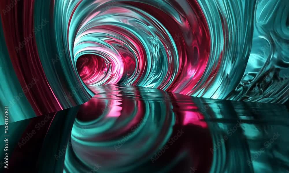 Wall mural vibrant teal and magenta liquid tunnel swirls in a mesmerizing abstract effect made with generative 