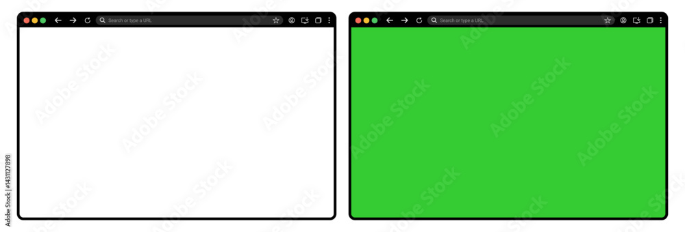 Poster browser window website mockup template with png and green screen or chroma key screen, featuring fra