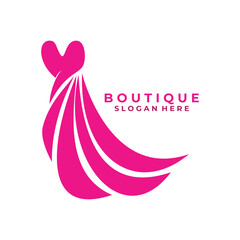 Boutique with long dress logo design vector template