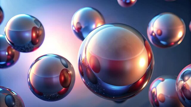 Glossy 3D spheres bouncing gently with shifting reflections