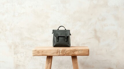 Elegant Black Leather Bag on Wooden Table Display