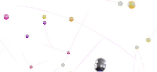 Colorful spheres connected by lines, representing network, technology, or communication.
