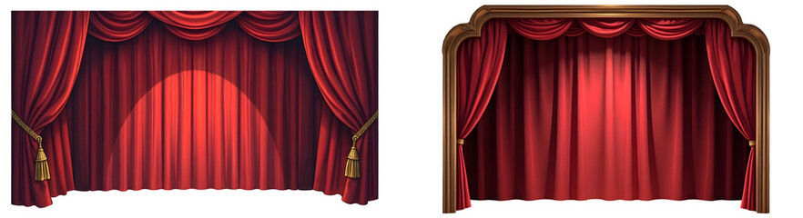 Theatrical performance stage setup theatre venue digital art interior front view stage design concept, cut out, isolated, transparent background
