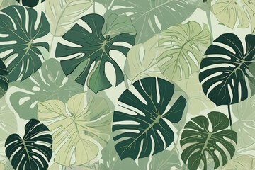 Batik Elegance: Abstract Monstera Leaves in Soft Pistachio Green