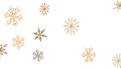 Golden Snowflakes on White Background
