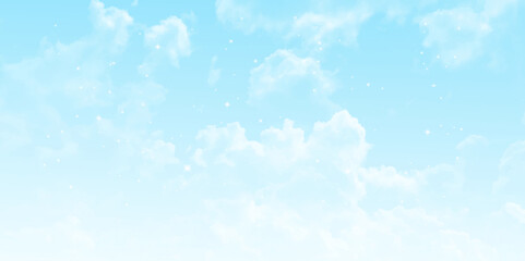 Sky Blue, Cloud Background, Horizon summer clear sky. Vector landscape nature image. 
