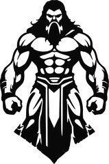 Mythic Warrior Mascot Logo – Bearded Muscular God Character Emblem for Fitness, Gaming, and Fantasy Branding
