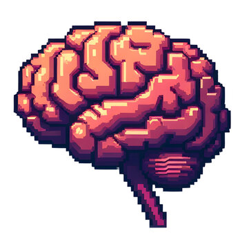 Exploring brain function digital art pixel art style creative atmosphere close-up view neuropsychology concept, cut out, isolated, transparent background