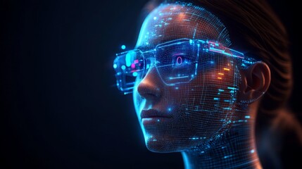 Woman with futuristic glasses, digital overlay