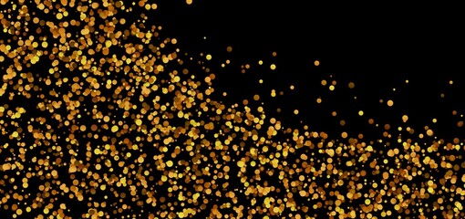 Abstract background with gold confetti on black. Perfect for celebrations, holidays, and luxury designs.
