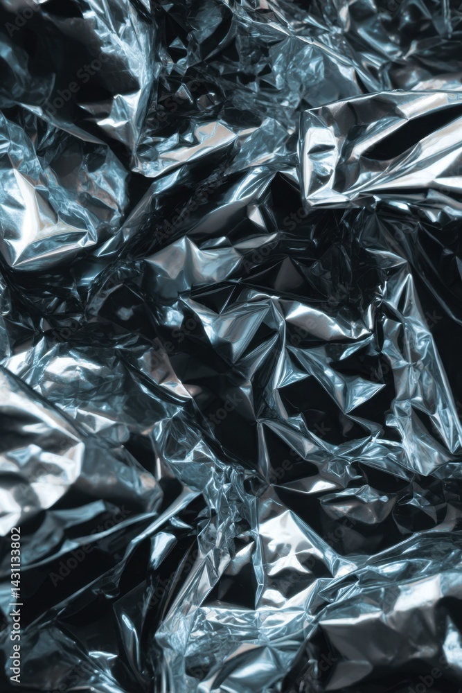 Poster abstract metallic texture with crumpled foil reflecting light creating a modern and futuristic desig