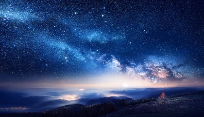 Naklejka premium cosmic sparkle night sky digital art abstract background dark atmosphere wide angle stellar wonder