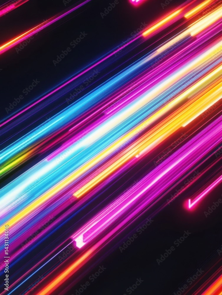 Poster dynamic colorful light streaks on dark backdrop creating a vibrant futuristic abstract design with d