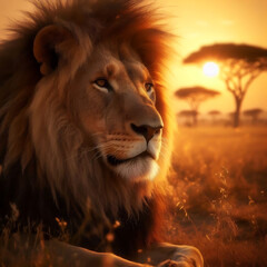 Naklejka premium Majestic Lion at Sunset
