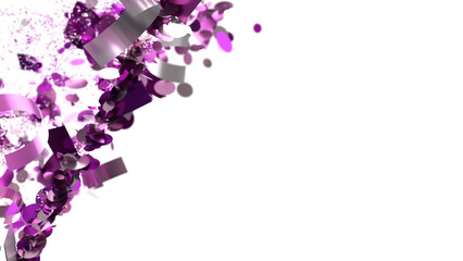 Festive purple and silver confetti background ideal for invitations, cards, and celebrations.