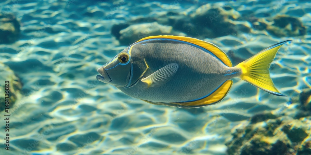 Aufkleber a surgeonfish with its distinctive scalpel-like tail, gliding effortlessly in clear tropical waters