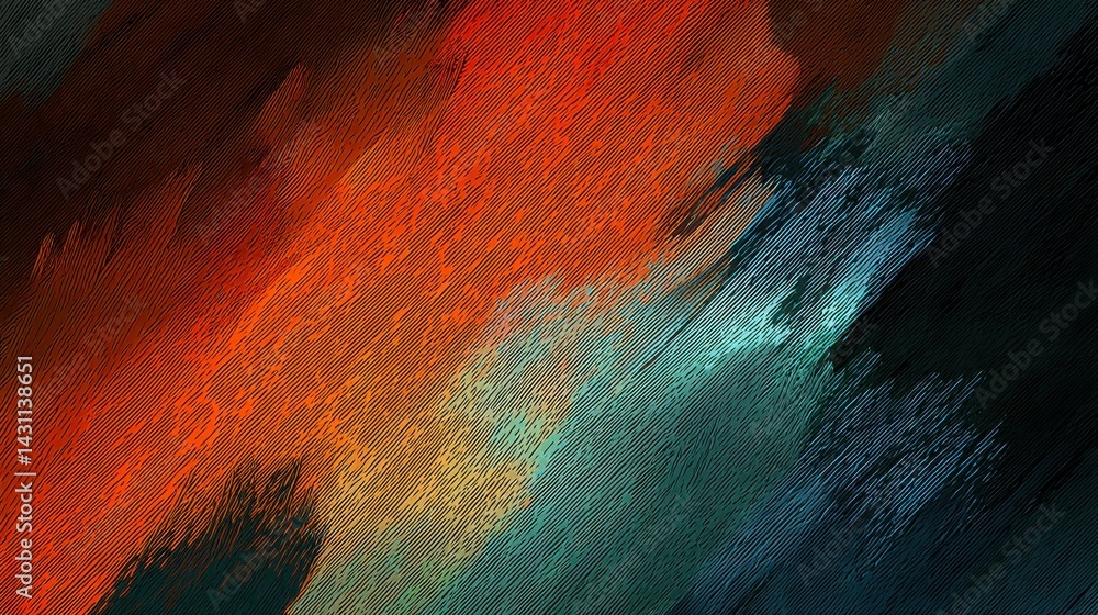 Poster dynamic brushstroke canvas showcasing vibrant hues of orange turquoise and black creating a modern a