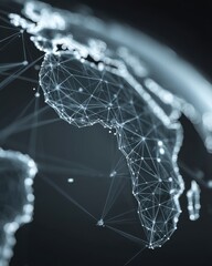 Abstract polygonal globe depicting africa continent network connection technology digital world concept futuristic design for global communication and business © Aether Pixels