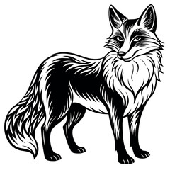 Obraz premium Majestic Black and White Fox Illustration Standing Profile View