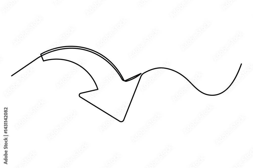 Poster continuous one line drawing of arrow icon outline isolated vector art design