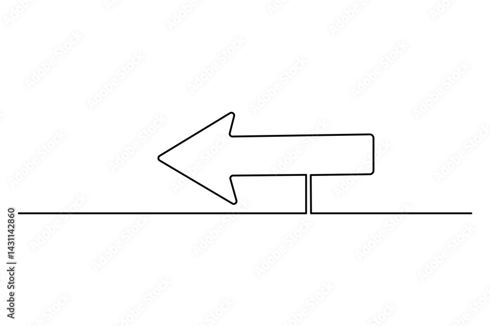 Poster continuous one line drawing of arrow icon outline isolated vector art design
