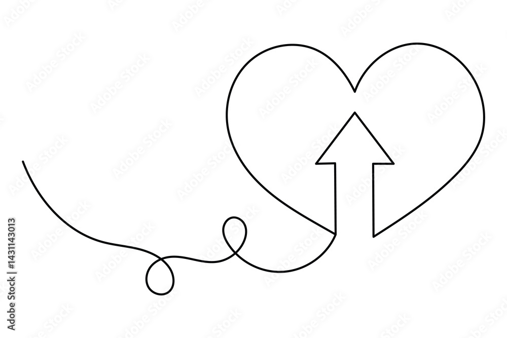 Fototapete Continuous one line drawing of arrow icon outline isolated vector art design