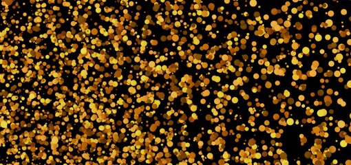 Abstract background of golden confetti on a black background. Perfect for celebration, party, or luxury designs.