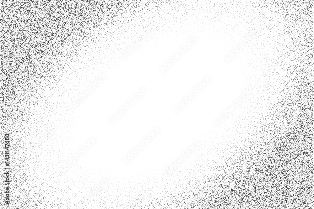 Leinwandbilder Black halftone sand gradation in noisy gradient dotted background. Grainy vignette frame with stipple effect. Grunge fade with vector dust effect.