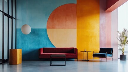 Vibrant color palette decorates modern waiting area.